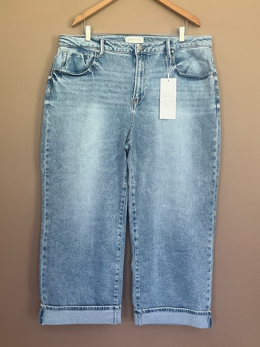 {RISEN JEANS} High Rise Ankle Barrel Jeans with Turn-Up Cuffed Hem - Womens 2XL